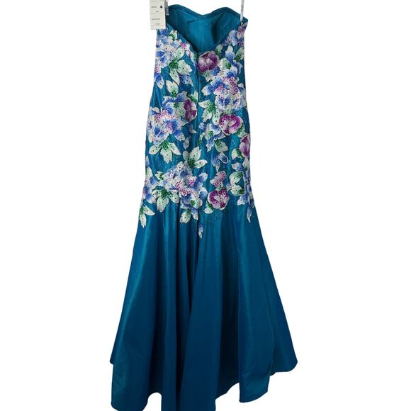NEW Ellie Wilde Mon Cheri Formal Gown Women 2 Blue Embroider Floral Pageant Prom - Picture 8 of 13